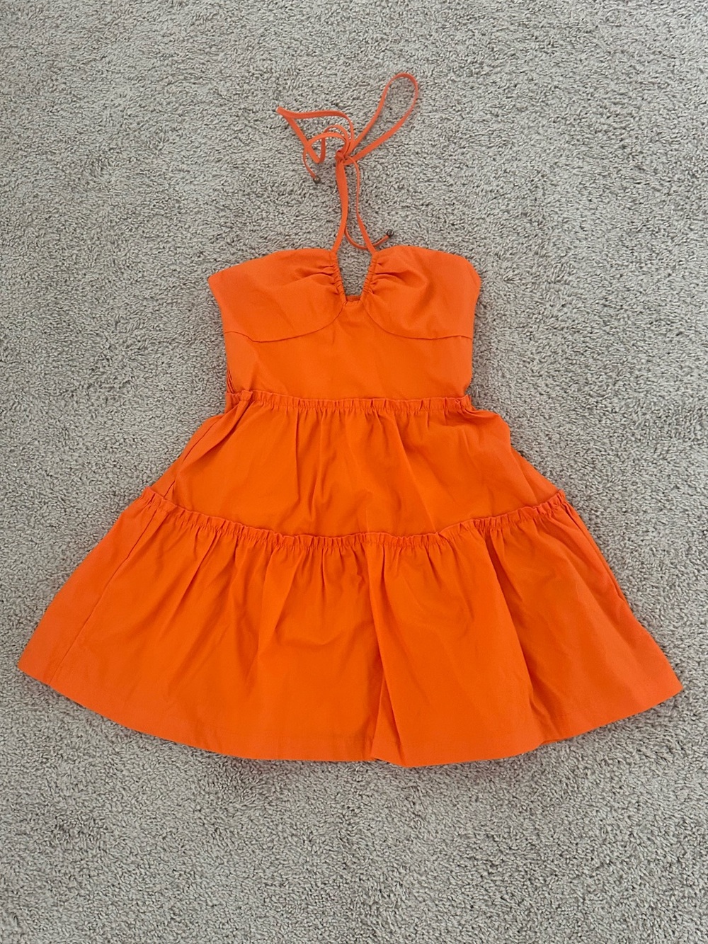 NWOT SHEIN Bright Orange Halter Tiered Mini Dress